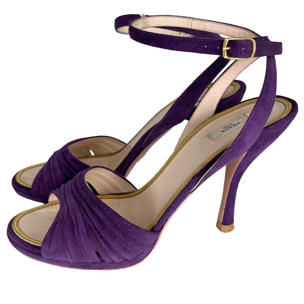 PRADA Purple Suede Open Toe Ankle Strap Heels Heeled Sandals Size 39